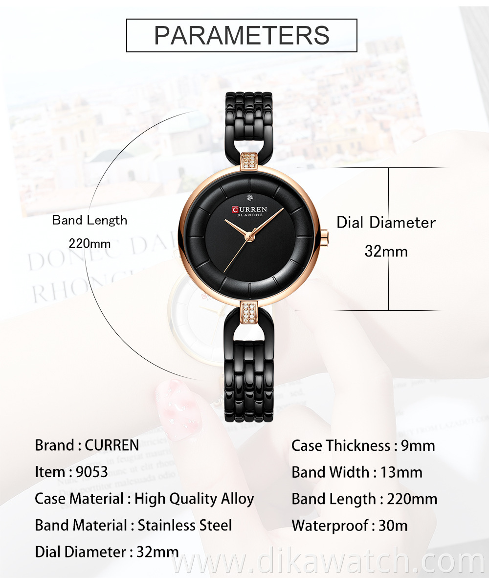 Curren Women's Watch Luxury Brand Fashion Stainless Steel Wristwatches Ladies Black Female Clock 2020